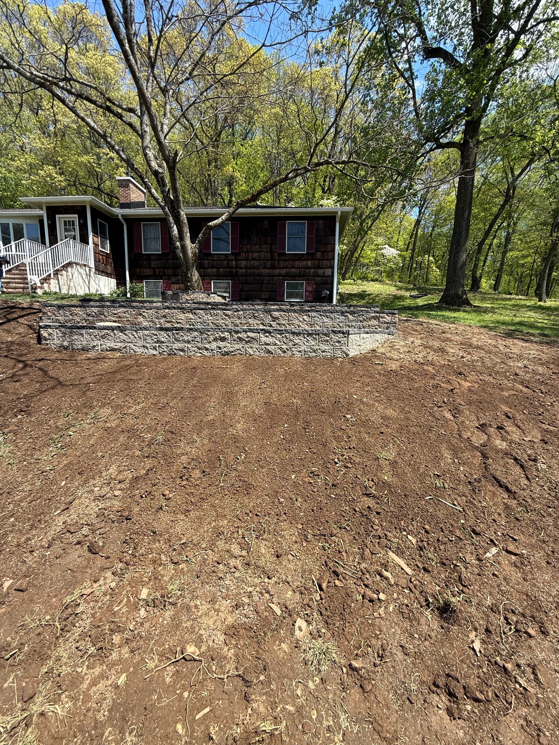 Gallery photos for Old Wood Wall Replaced With a 3-Tier Decorative Retaining Wall: Image #2