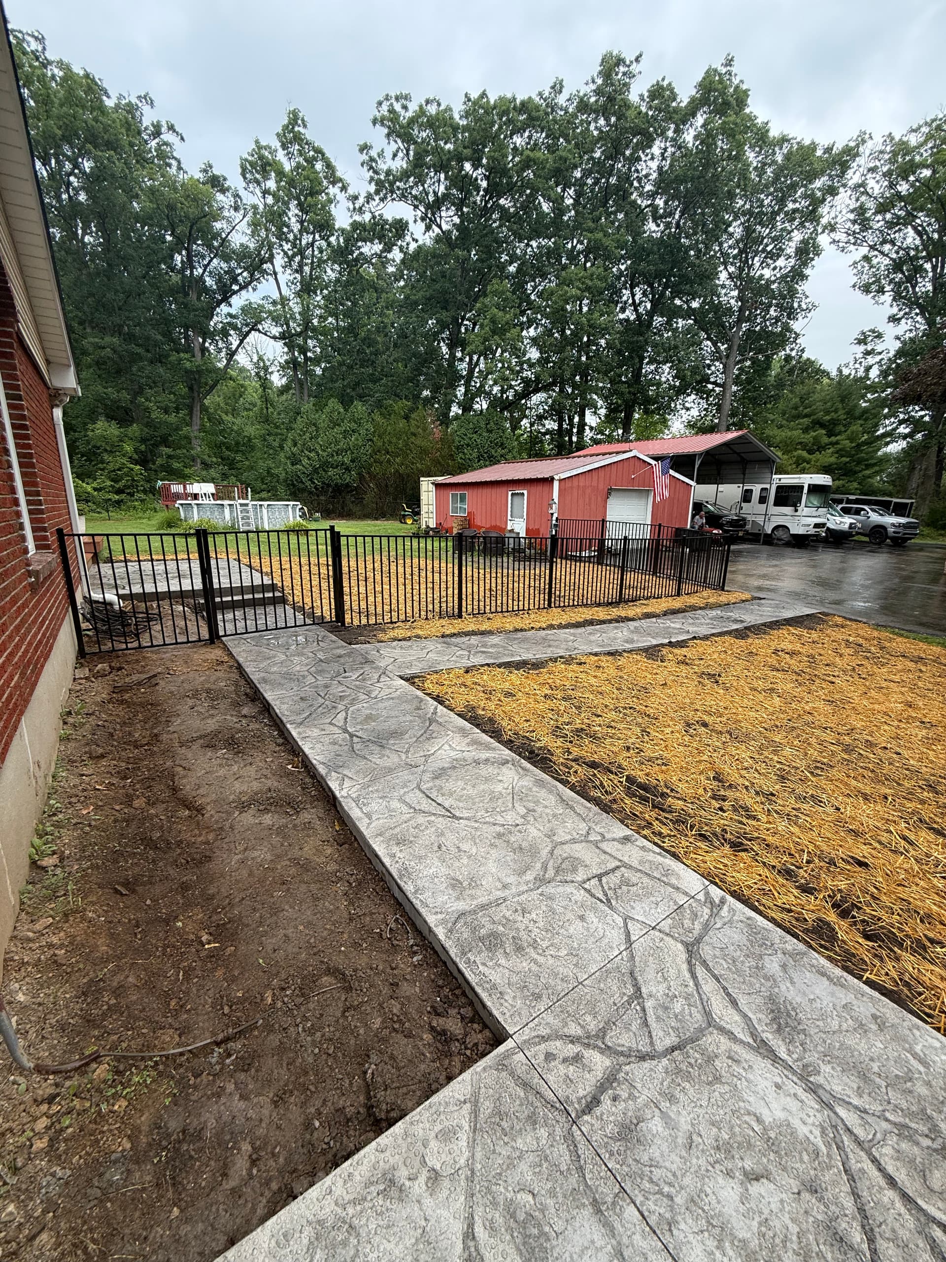 Gallery photos for Arizona Flagstone Stamped Concrete Walkway with Full Fence Package: Image #1