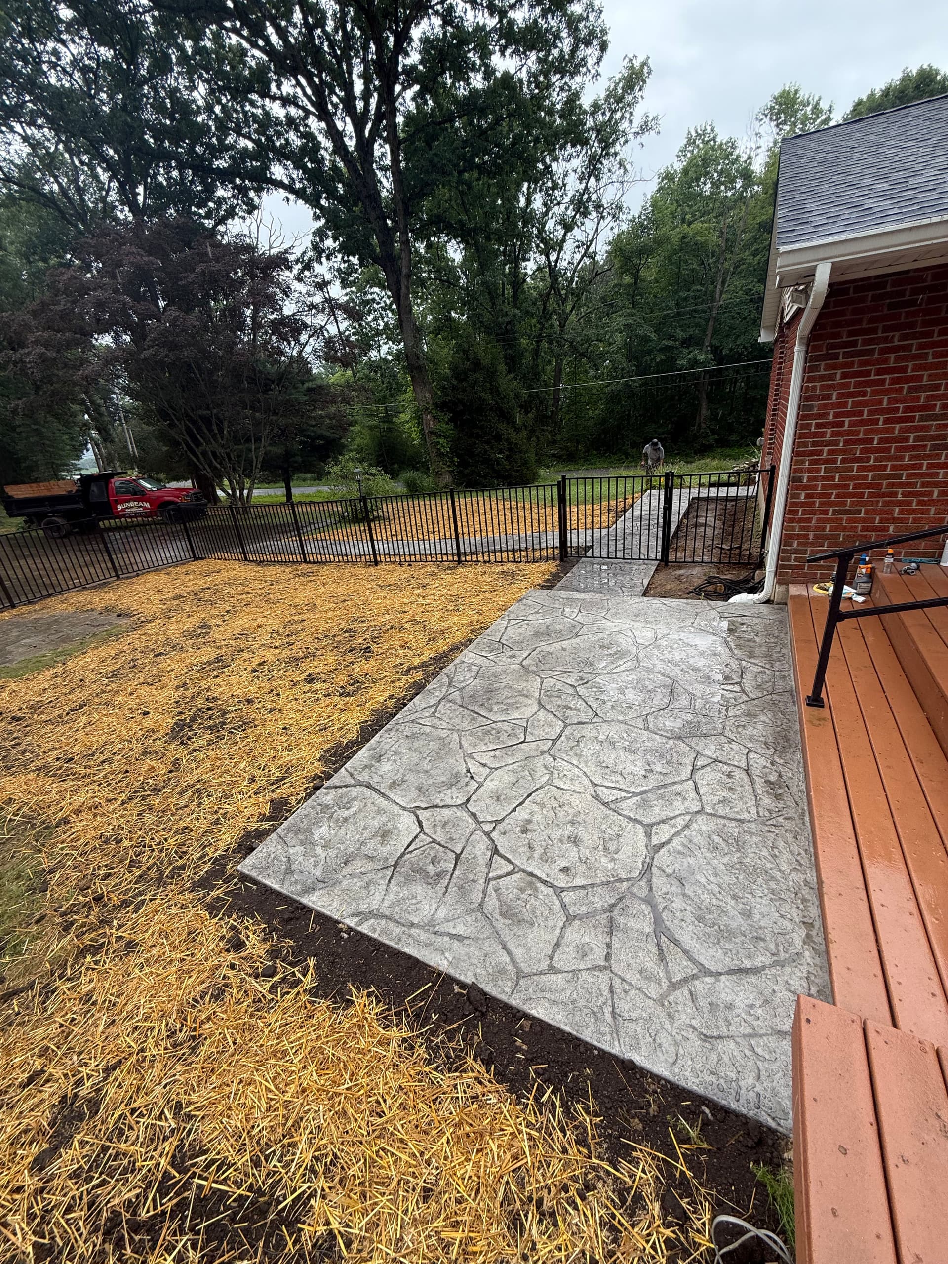Gallery photos for Arizona Flagstone Stamped Concrete Walkway with Full Fence Package: Image #2